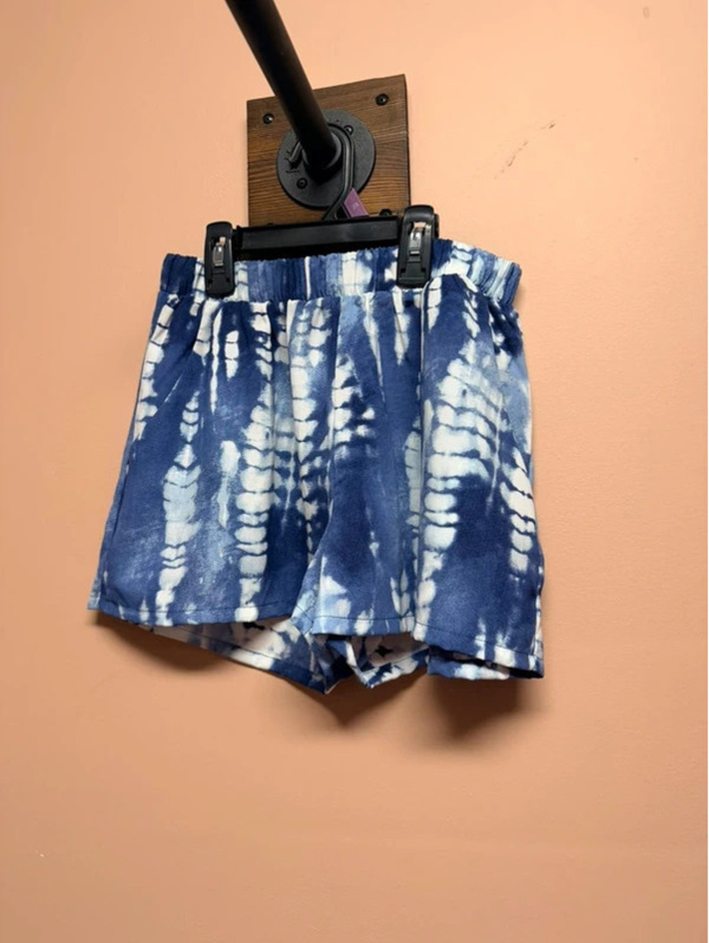 Tyche Blue and White Tie Dye High Waist Pull On Shorts